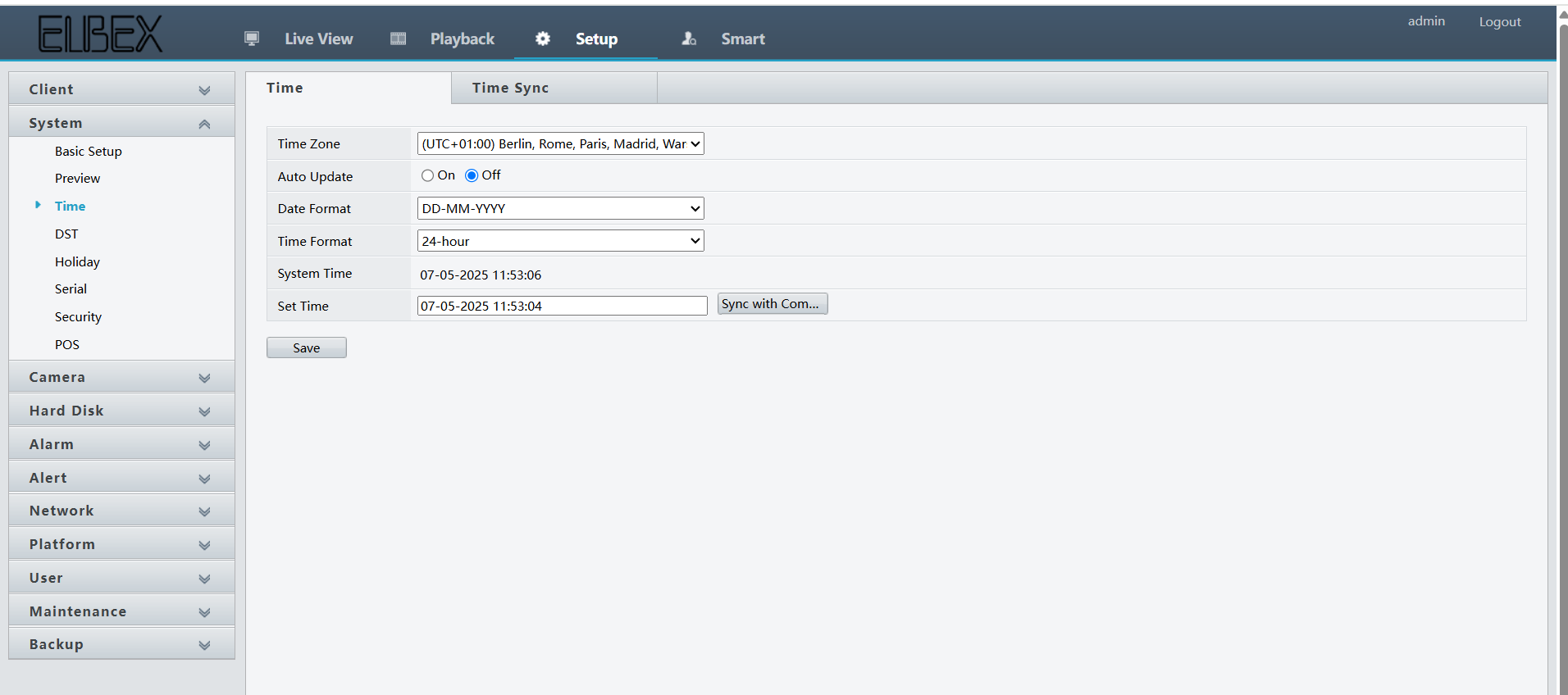 Uniview Time Settings 1